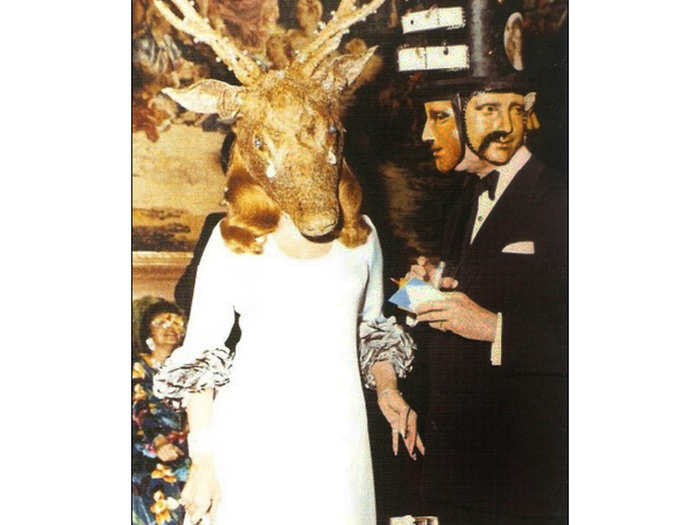 Von Buhler's Illuminati Ball was greatly inspired by one of the strangest dinner parties ever hosted by Marie-Hélène de Rothschild, of the elite Rothschild family, in 1972. Leaked photos from the evening reveal guests such as Salvador Dali and Audrey Hepburn dressed in elaborate, surrealist garb. Mrs. Rothschild herself greeted guests in a white gown and stag's head with diamond tears.
