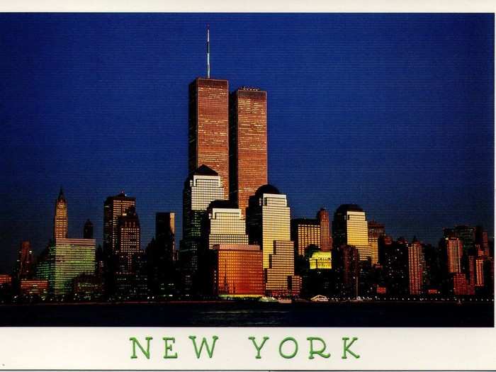This is a postcard of Downtown Manhattan that I bought on the day of the attacks. People forget that the Twin Towers were more than twice as tall as the other buildings downtown.
