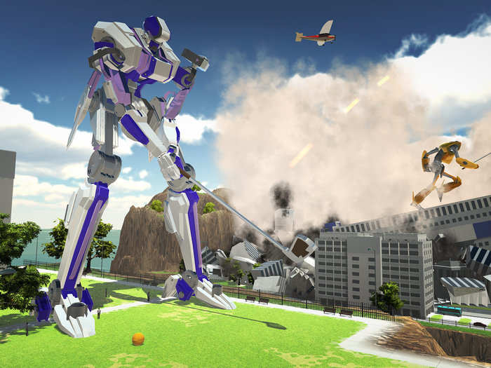 "100ft Robot Golf" is a playful, silly, chaotic golf game in which you play giant robots who can crush buildings with a single, mighty swing of a club.