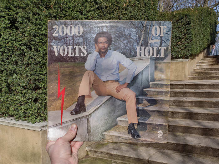 John Holt, 2000 Volts of Holt (Trojan Records, 1976), rephotographed in Holland Park, London W14, 39 years later.
