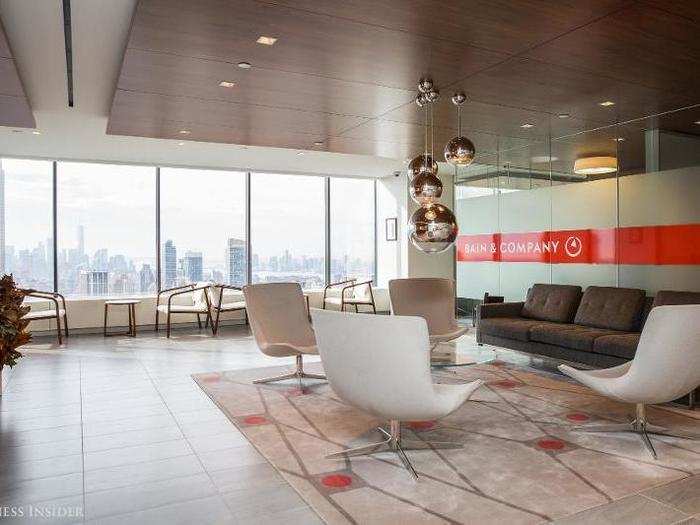 The Manhattan office of Bain & Company sits on the northern edge of midtown's Bryant Park. From the 42nd, 43rd, and 44th floors, employees are treated to sweeping views of both ends of the island.