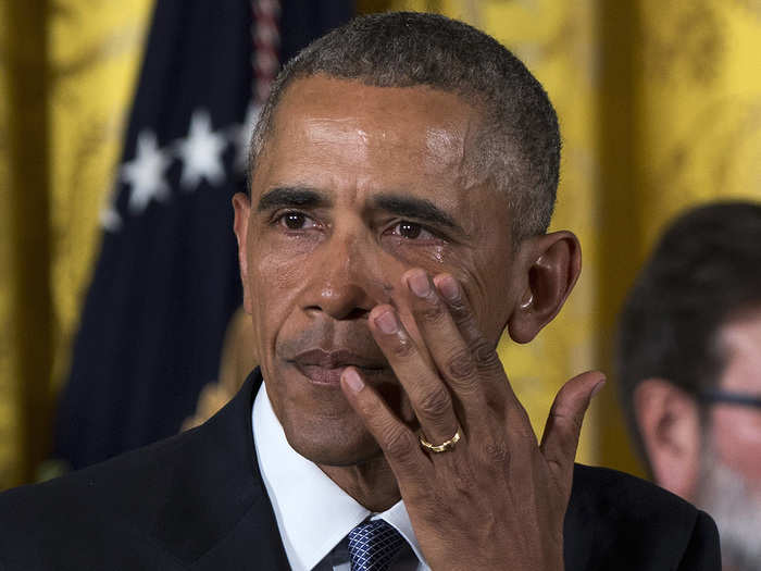 In January, Barack Obama wiped tears from his eyes as he spoke about the steps his administration is taking to reduce gun violence in the US. "Every time I think about those kids, it gets me mad," Obama said, referring to the 2013 massacre at Sandy Hook Elementary School.