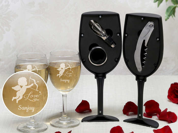 Personalized wine glasses and tool kit