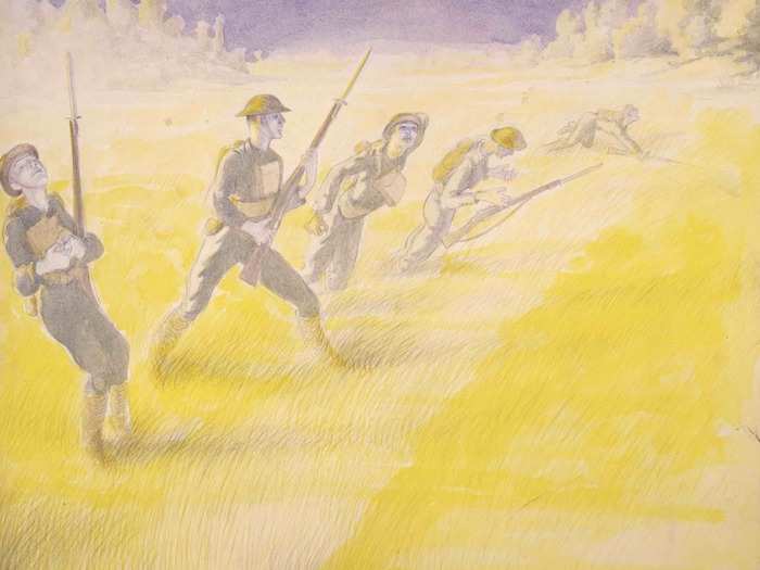 Wilson's dreamlike painting of Marines at Bois de Belleau shows the beginning of one of the deadliest battles in the history of the Corps.