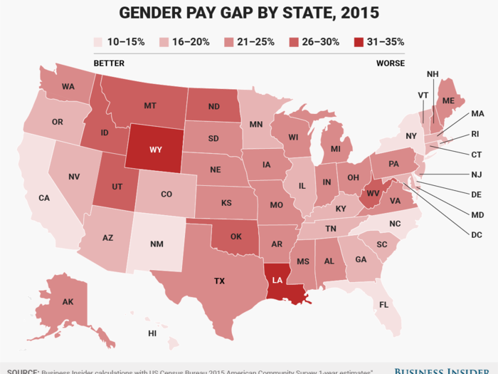 The gender wage gap varies widely depending on the state