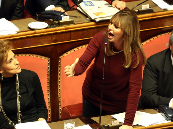 Alessandra Mussolini, the granddaughter of Italian dictator Benito Mussolini, is a right-wing politician who was elected to the Italian Senate in 2013. She was previously an actress and a model.