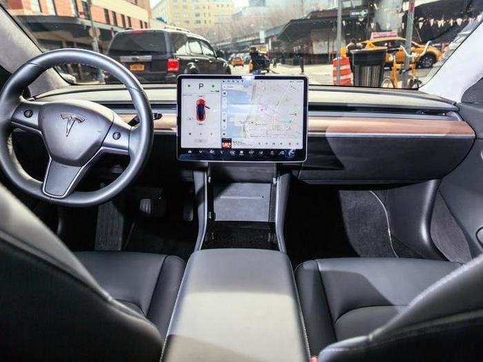 1. The Tesla Model 3's minimalist interior. It's virtually devoid of buttons. The design is simple, functional, and easily upgradeable in the future.