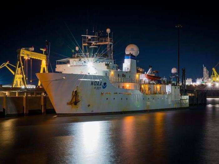 Here's the Okeanos Explorer in port. On this expedition, the scientists spent three weeks exploring the Gulf of Mexico, trying to understand the rarely visited depths.