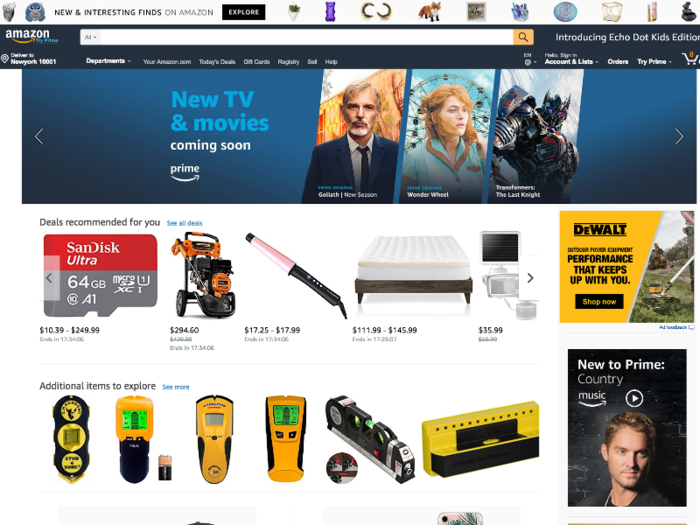 The differences between Amazon and Jet were obvious right away. The Amazon homepage featured deals and products that were recommended based on products I've looked at before, alongside a Prime advertisement and other related ads. There were a ton of recommended products and drop-down menus.