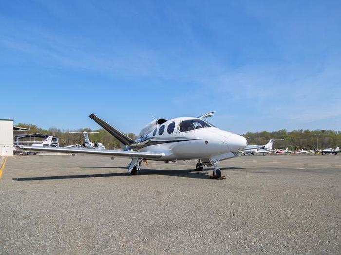 Here it is! The Cirrus Vision Jet waiting for us on the tarmac in Morristown.