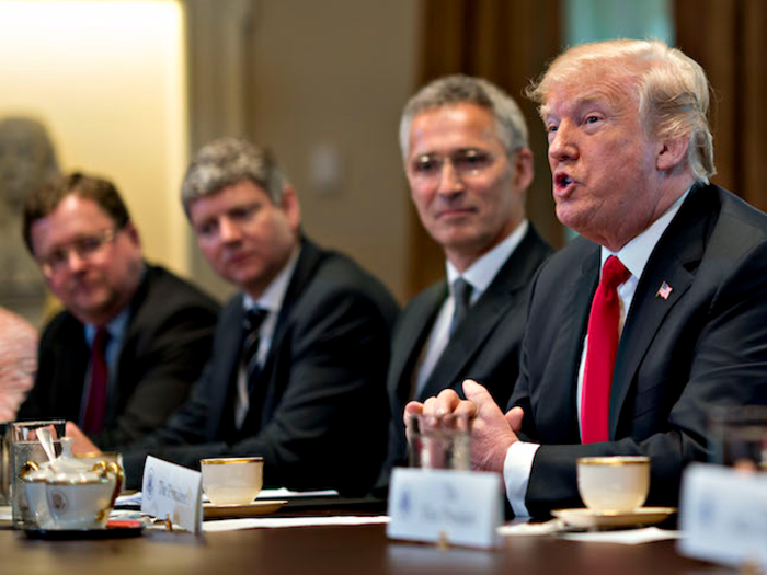 Last week, around the time the president sat down with some NATO leaders at the White House, people started to notice the discolored spot on the left side of Trump's face.