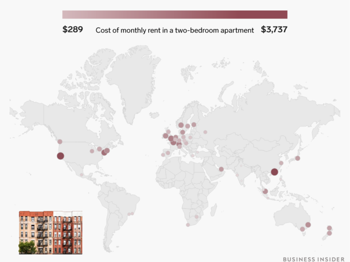Monthly rent in a two-bedroom apartment ranges from about $300 to over $3,700.