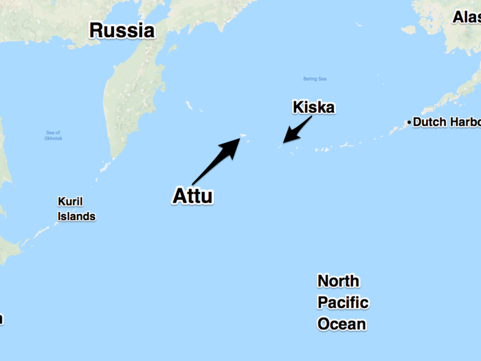 Japan's Northern Area Fleet, which included two small aircraft carriers, left the Kuril Islands for the Aleutians in May. The Aleutians are swept by cold winds and frequently shrouded in dense fog. Many of the islands have craggy mountains and scant vegetation.