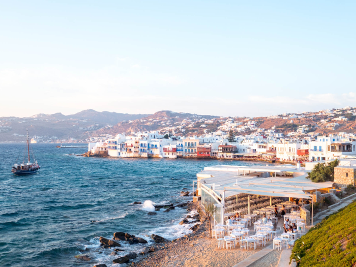 Measuring just 33 square miles in size, Mykonos is a sunny and cool Greek island 
stuffed with hip boutique hotels, thumping beach clubs, haute couture shops, white sandy beaches, whitewashed alleyways, and swanky restaurants.