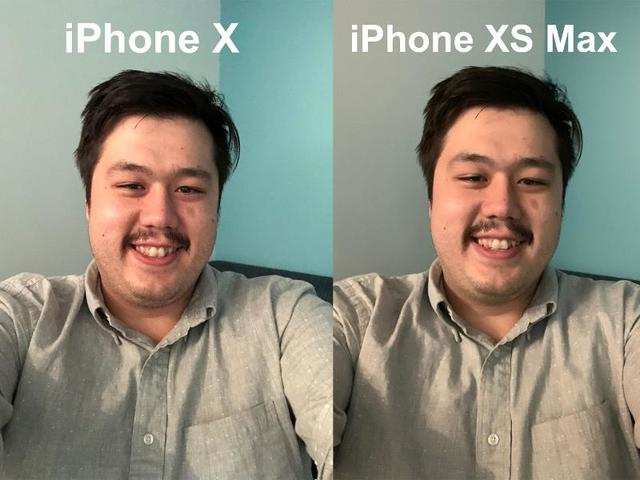 The same goes for Kifs low light selfies with the iPhone XS Max where his face is smoothed out considerably compared to the iPhone X selfie Face sheen is reduced and colors are more uniform in the iPhone XS selfie
