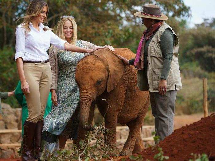 First lady Melania Trump kicked off the fourth day of her African tour with a visit to the David Sheldrick Wildlife Trust.