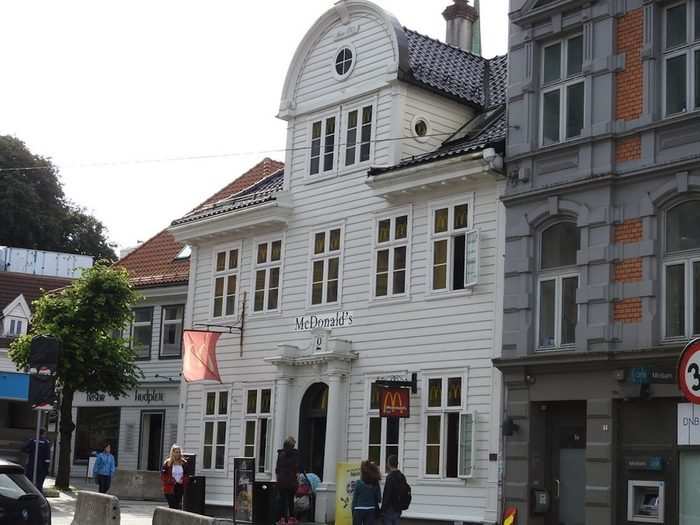 This McDonald's restaurant in Bergen, Norway, is located in one of the oldest traditional Norwegian wooden buildings in the area.