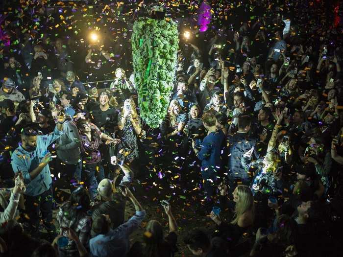 People gathered in a concert venue in Toronto to watch the 'bud drop' at the stroke of midnight.
