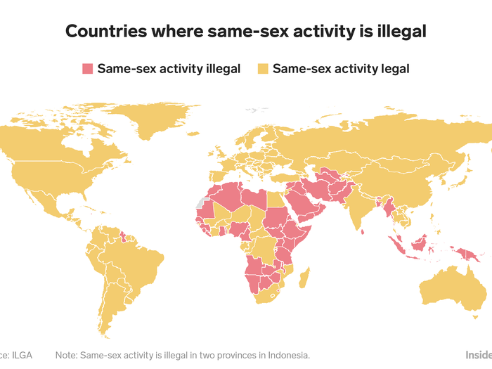  Religion is an un-ignorable factor in the maps. While the majority of the world has legalized homosexuality, the countries where it is still outlawed are concentrated in the Middle East, Southeast Asia, and Africa — areas with majority-Muslim nations. 
