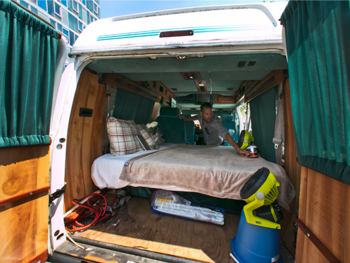 In Queens, New York, a 1995 Chevrolet conversion van is being advertised on Airbnb. But in order to save on hotel prices, travelers will have to skimp on air conditioning.