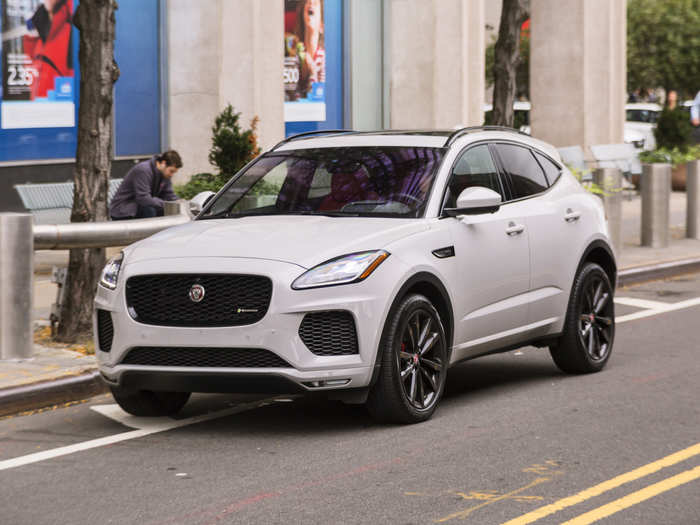 Our 2018 E-Pace might look white, but that exterior paint job is actually "Borasco Gray" — a sort of chalky tone.
