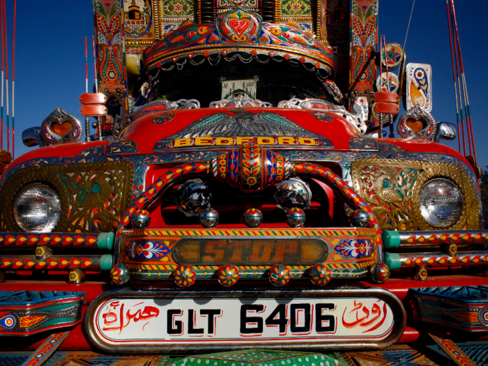 In Pakistan, flamboyantly painted trucks are a common sight. Even though these trucks are often as much as 30 years old, they're maintained scrupulously.