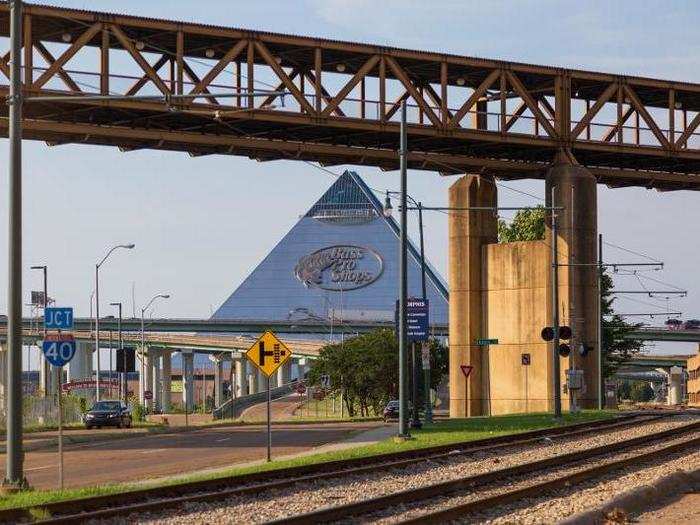 The pyramid sits on the Mississippi River. It's the first thing you see when you enter Memphis from the west.