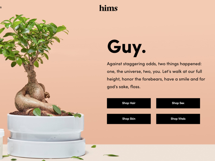 When we got to Hims' website (Forhims.com), we were greeted by four different options. We decided to start with sex.