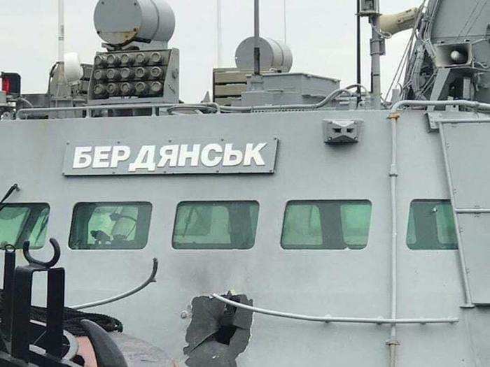 A Russian weapon blew a window-sized hole in the artillery boat's pilothouse, where crewmembers steer the boat. It appears to have been hit by a 30mm gun from a Russian warship or a weapon fired from a Su-30 Russian fighter jet.