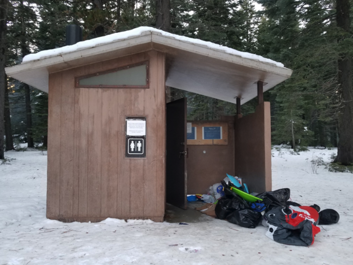 Visitors have reportedly witnessed piles of trash spilling out of a public bathroom at Lassen National Forest in Northern California.