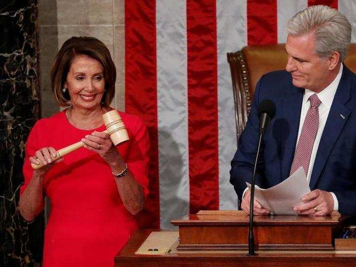 Nancy Pelosi was handed back the gavel by House Republican Leader Kevin McCarthy.