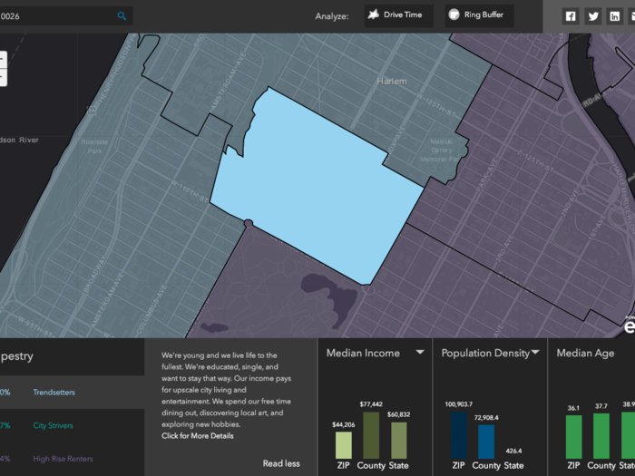 Here is an example of the breakdown for the Harlem neighborhood of Manhattan.