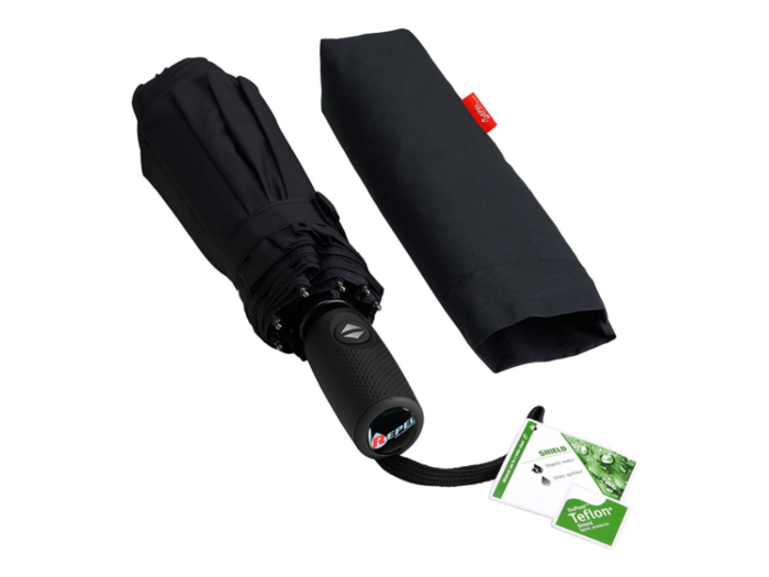 G4Free Compact Travel Umbrella with SAFE LOCK Windproof Double Canopy Auto Open Close Folding Umbrella 