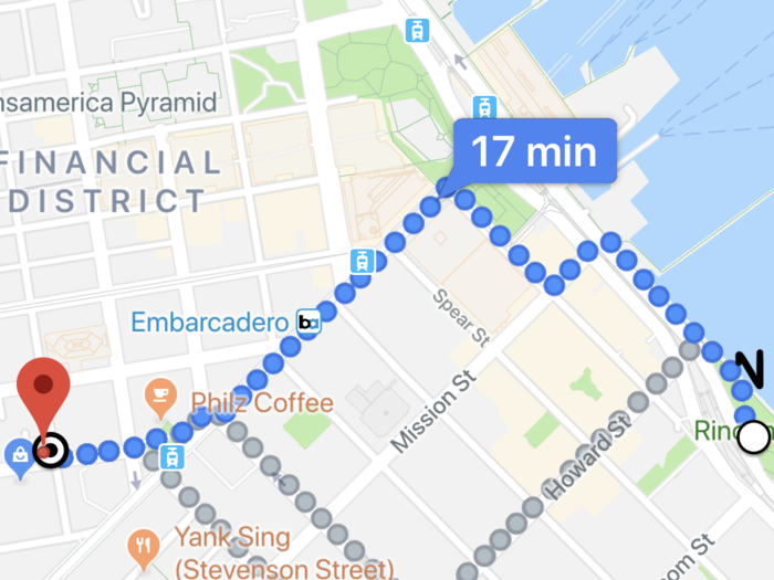 We met members of the Google Maps team at Rincon Park, which is right near the San Francisco-Oakland Bay Bridge. We decided we could all use some caffeine, so to test out the new AR feature, we headed to Blue Bottle Coffee on Sansome Street.