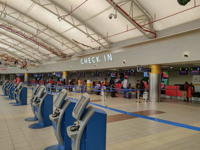 Good morning! I arrived early to Kenya Airways' hub airport, Jomo Kenyatta International Airport in Nairobi for my flight to Dubai. This entire section was check-in windows for the airline.