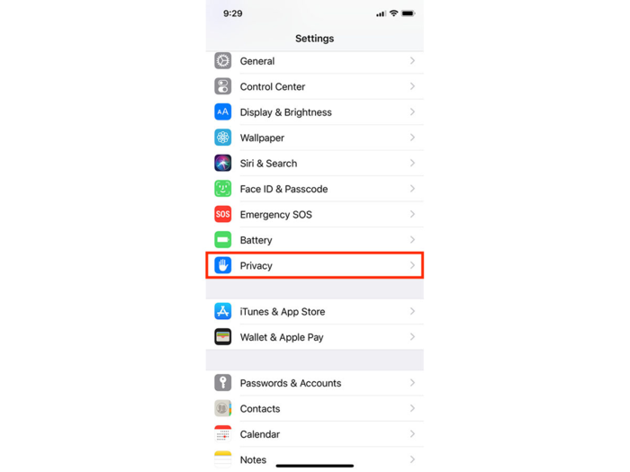 First, head to your Settings app and locate the Privacy tab.