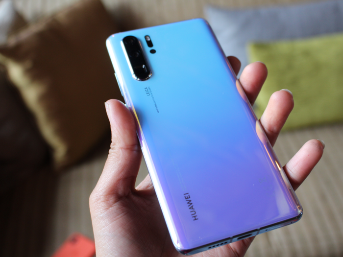 This is the P30 Pro. The iridescent design — which Huawei refers to as "pearlescence" — is beautiful, but presumably would remain hidden under your phone cover.