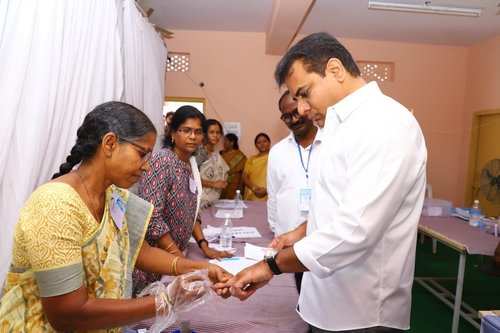 KT Rama Rao, working president of Telangana Rashtra Samithi (TRS), casts his vote in Hyderabad