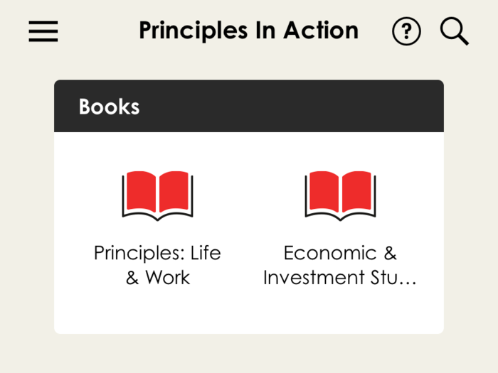 "Principles in Action" opens up on a homepage that includes two of his books