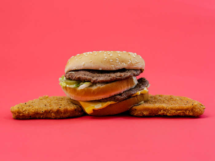 BIG MCCHICKEN: I started with the Big McChicken. Traditionally, three McChicken patties replace the buns in a Big Mac. I only had two to work with.