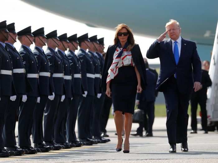 President Donald and first lady Melania Trump landed at Stansted Airport near London Monday morning.