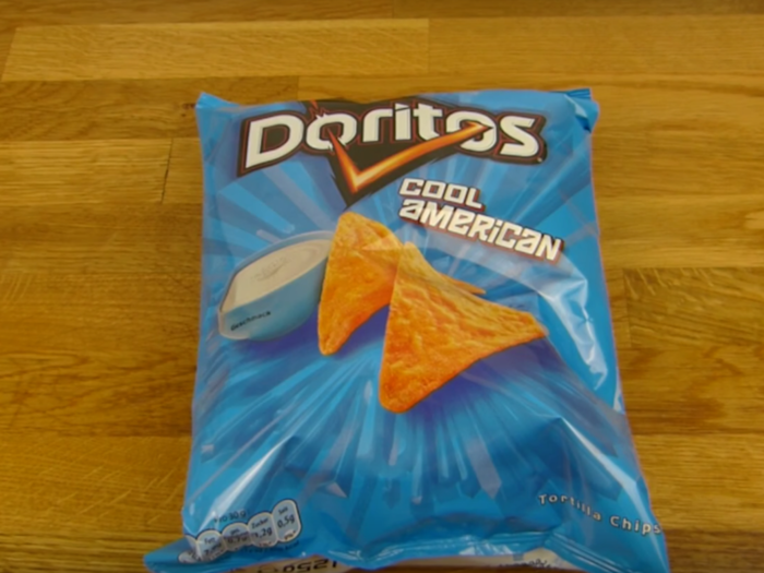 Ranch dressing isn't a huge thing outside the United States. So it's no surprise that those famous orange chips packaged as Cool Ranch Doritos in the US are sold as Cool American Doritos in Europe.