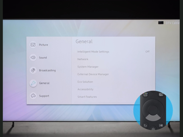 First, use your remote to head to your Samsung's TV's settings menu, then go to "General."