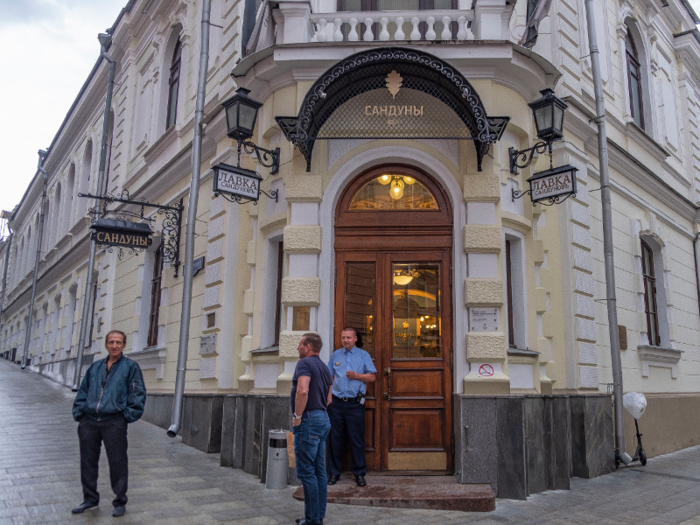 The main entrance of Sanduny is on a quiet street in central Moscow. I paid a visit to the bathhouse on a rainy afternoon toward the end of a 12-day stint in Russia.