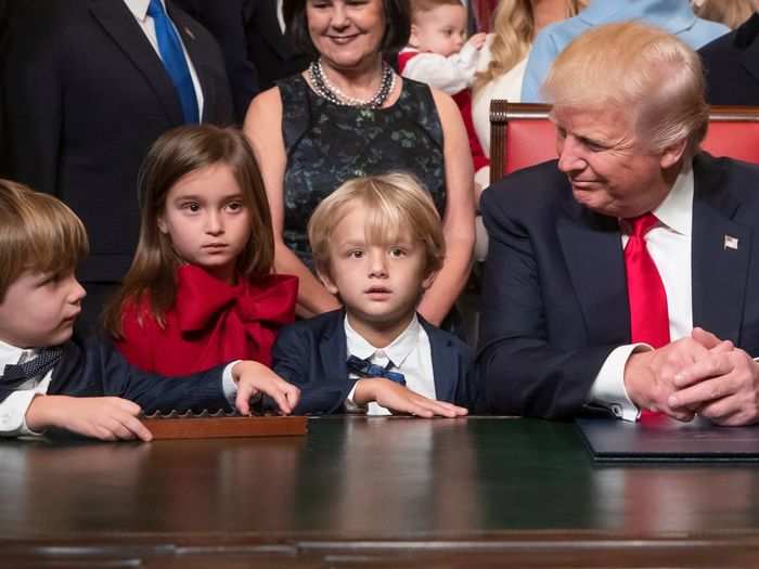 Trump's grandchildren, Donald Trump III, Arabella, and Tristan, were front and center to celebrate his 2016 inauguration with him.