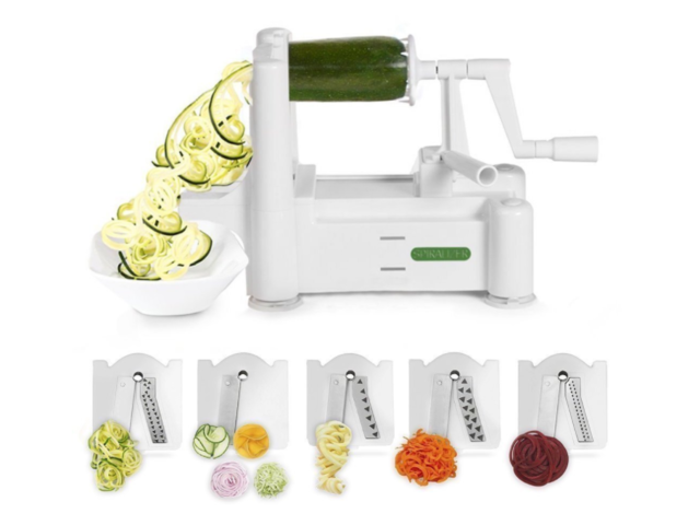 Paderno World Cuisine 6-Blade Vegetable Slicer / Spiralizer,  Counter-Mounted and includes 6 Different Stainless Steel Blades 