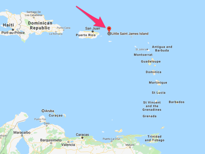 Little St. James sits off the coast of St. Thomas in the Caribbean. To put its location into perspective, the Caribbean is home to many popular islands including Aruba, Barbados, and Jamaica.