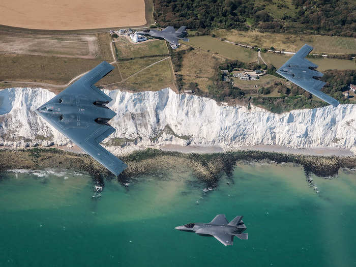 Royal Air Force F-35 Lightning jets trained with US Air Force B-2 stealth bombers for the first time on Thursday.