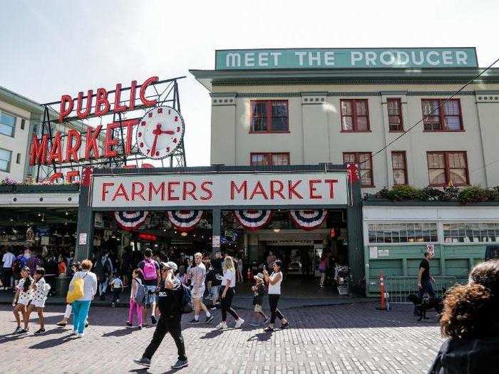 Enter the market at the Pike Street, but don't go inside.