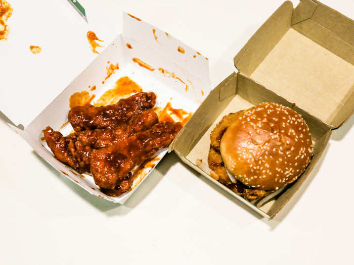 I went to the McDonald's across the street from Business Insider's Manhattan office. I ordered a four-piece spicy BBQ glazed tenders and a spicy BBQ chicken sandwich.